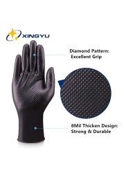 Heavy Duty Nitrile Gloves 50pcs Black Orange Diamond Pattern Worker Safety Gloves Synthetic Nitrile Gloves 5 Mil 6 Mil 8 Mil