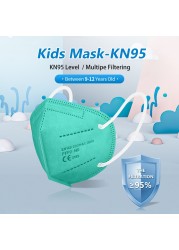 قناع وجه للأطفال KN95 Mascarillas FFP2 niños مناسب للأطفال من سن 9 إلى 12 عامًا للأولاد والبنات قناع للوجه قابل لإعادة الاستخدام قناع تدليك FPP2 niños للأطفال FFP2