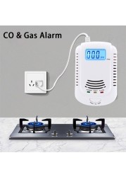 Combination CO Carbon Carbon Monoxide Detector Combustion Sensitive Gas Leak Sensor Auto Detection Failure Fire Alarm EU Plug AC 90V-220V