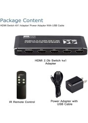 التبديل 5 منفذ HDMI-compati IR التحكم عن بعد التبديل 4 في 1 خارج الجلاد 4x1 محدد دعم 4K @ 30Hz الترا HD ثلاثية الأبعاد