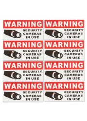 5pcs Security Camera In Use Waterproof Self-adhesive Warning Stickers Safety Signs Decal Reflective Tape Decoration