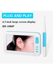 P20 1080P Ear Cleaner Screen 3.9MM Otoscope Endoscope Camera 4.3 inch HD Screen Camera Otoscopio digital Ear Monitor Earpick