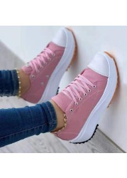 Canvas shoes women 2022 new fashionable canvas shoes breathable high-top casual women's shoes thick-soled lace-up shoes