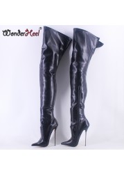 Wonderham New 16cm Ultra-thin Metal Heel Extreme High Heels Matte Leather Sexy Wonder Girls Nightclub Lace Up Over the Knee Boots