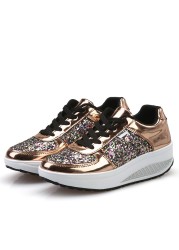 Women Casual Glitter Shoes Mesh Flat Shoes Ladies Sequins Vulcanized Shoes Lace Up Sneakers Outdoor Running Shoes 2021