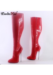 Wonderham 2021 new 16cm ultra-thin heel extreme high heels patent shiny sexy wonder girls nightclub knee high boots