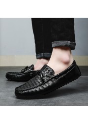 Men Casual Shoes Brand 2020 Genuine Leather Mens Loafers Moccasins Comfortable Breathable Slip On Driving Shoes Black