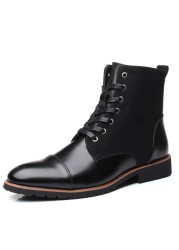 ZYYZYM Autumn Winter Men's Leather Shoes High Quality Cool Motorcycle Boots Size 38-48