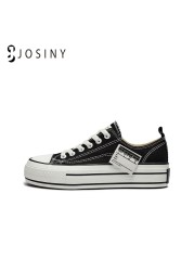 JOSINY 2022 Women's Canvas Thick Sole Flat Shoes Black Simple Style Casual Sneakers Female