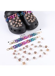 28pcs/lot Shoe Charms Designer Croc Charms Rhinestone Girl Gift Glow Clog Decaration Rainbow Metal Love Accessories Croc Jibz