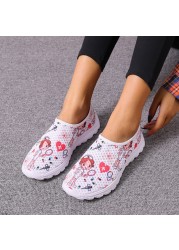 Rimocy Nursing Shoes Women Print Breathable Sneakers Woman Slip On Light Non-slip Flats Ladies Soft Bottom Casual Sneakers