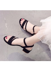 Pofulove Beige Boxes Mid Muffin Women Summer Shoes Female Fashion Open Toe Buckle Casual Sandals Square Heel Women's Shoes 2022