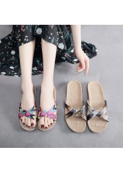 New Summer Linen Home Slippers Women 35-45 Plus Size Beach Flip Flops Non-slip Unisex Family Female Male Linen Slippers