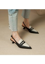 2022 summer women sandals natural leather 22-24.5cm cowhide upper full leather pointed toe Contrasting colors sexy women shoes