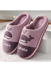 Winter Cotton Slippers Catroon Dolphin Home Indoor Slippers Plush Feleece Non-slip Winter Warm Slippers Comfortable Women Shoes Gray