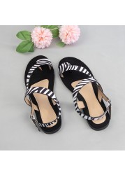 2022 women's summer sandals woman animal flannel flock ladies sandals flat beach shoes leopard print buckle strap women's shoes