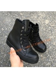 Men\Women Black\White\Orange Canvas Shoes High Flat Vulcanized Shoes Sneaker Genuine Leather Lace Up Design Shoes 2022 New