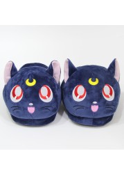 Anime Cartoon Animal Plush Slippers Luna Cat Kitty Soft Stuffed Warm Winter Indoor Shoes