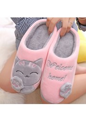 Women Winter Home Slippers Cartoon Cat Shoes Soft Plush Warm Indoor Slippers Bedroom Lovers Couples Dropshipping