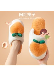 Slippers for Home Peach Chinelos Women Flip Flops Cartoon Fur Winter Warm Non-slip Floor Kawaii Shoes