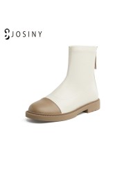 JOSINY 2022 جديد الشتاء أحذية للنساء بولي Leather الجلود سستة حذاء بوت بطول الكاحل مختلط اللون السيدات جولة تو أحذية أنيقة