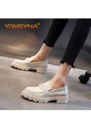 YQMSYNA Loafers Women Luxury Comfortable Thick Bottom Square Heel Round Toe Lady Shoes Fashion Appliques Party Pumps W02