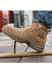 Crush-proof insurance safety shoes non-slip wear-resistant high-grade winter safety shoes cowhide plus cashmere safety shoes