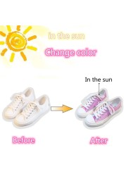 Women Color Changing Canvas Shoes Trendy Fashion Versatile Low-top Lace-up Boarding Shoes Cute Fairy Colorful Kawaii Sneakers