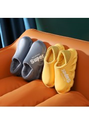 2021 winter women slippers eva waterproof warm plush home shoes ladies non-slip indoor soft sole cotton slides couple shoes