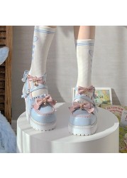 Kawaii المرأة صنادل أرضية القوس المرقعة Zapatillas Mujer 2022 الربيع اليابانية نمط مشبك أجراس الفتيات جميلة لوليتا الأحذية