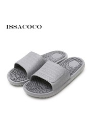 ISSACOCO الرجال شقة داخلي نِعال تدليك الرجال المنزل عدم الانزلاق نِعال تدليك Zapatos Hombre شاطئ الوجه يتخبط الرجال الشرائح