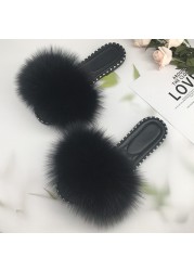 women flip flops summer fluffy slippers luxury real fur slides for women fluffy sliders jelly shoes woman flat sandals with fur