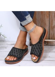 Rimocy Gold Silver Rhinestone Platform Slippers Women 2022 Summer Open Toe Beach Sandals Woman Lightweight Comfortable Slides