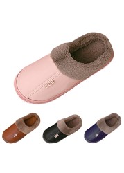 Slippers for women round toe flats plus velvet home indoor slippers for women comfortable winter warm plush non-slip shoes