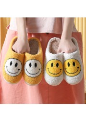 Plus Size 45 Smile Cotton Slippers Autumn Winter Home Indoor Slippers Sweet Lovely Catroon Fur Slippers Non-slip Comfortable Women Shoes