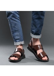 ytween 2021 new men shoes summer sandals plus size men open toe beach shoes buckle strap soft leather sandals for man