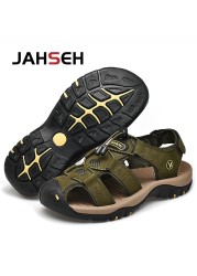 Plus Size 49 50 Men Sandals Genuine Leather Men Beach Shoes Summer Casual Shoes Gladiator Sandals Anti-collision Toe Sandalias