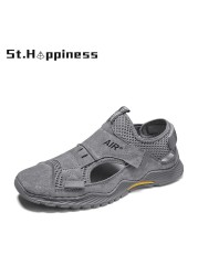 2022 new summer handmade mesh casual sneakers breathable men shoes outdoor beach slip-resistant shoes comfortable men sandals large size