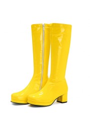 REAVE CAT Autumn Sweet Knee-Length Boots Round Heel Square Toe Zipper Plus Size 33-46 Yellow Green Purple Orange