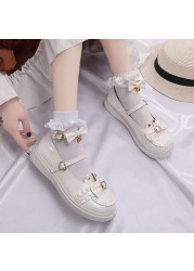 Rimocy Lovely Heart Buckle Lolita Shoes Women Ankle Strap Sweet Lace-up Woman PU Leather Comfot Soft Sole Mary Jane Shoes