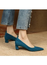 New Spring/Autumn Women Shoes Pointed Toe Suede Sheep Leather Women Shoes French Retro Women Shoes Female High Heels Shoes