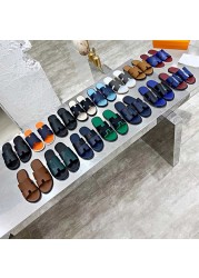 2022 summer luxury designer men leather flat sandals flat open toe comfort elegant wide fit mule slippers flip flop shoes 38-46