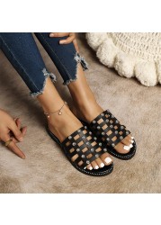 2022 Fashion Luxury Zapatos Planos De Mujer Women Shoes Rhinestones Breathable Plus Size Women Low Outside Slippers