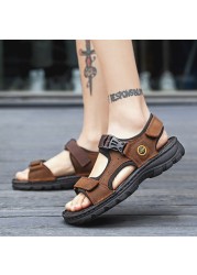 genuine leather men sandals summer men beach sandalias man fashion slippers outdoor casual handmade sandals male plus size 38-48