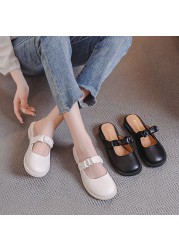 Baotou half slippers women's clothing 2021 spring and summer new net red fashion flat bottom lazy soft leather sandals