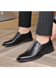 New Fashion Genuine Leather Concise Business Men Round Toe Black Shoes Breathable Formal Wedding Basic Shoes Men Sundress Shoes