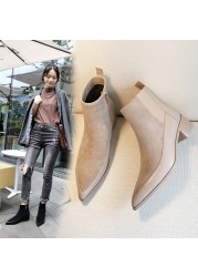 Women Ankle Boots Genuine Leather 22-26.5cm Feet Length Leather Pointed Toe Chelsea Boots Spring and Autumn Wild Woman Shoe