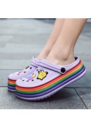 summer women platform clogs rainbow garden sandals cartoon fruit slippers slip on for girl beach shoes outdoor fashion slides