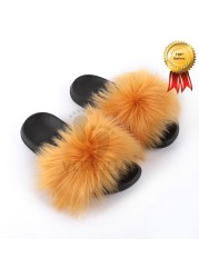 2022 New Summer Slippers Women Fuzzy Slides Fluffy Faux Fur Slippers Flat Furry Sandal Fashion Fur Flip Flop Amazing Woman Shoes