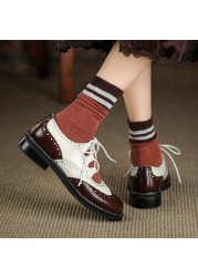 Women's Genuine Leather Flats Moccasin Shoes Vintage Lace Up Casual Style Spring Season 2021